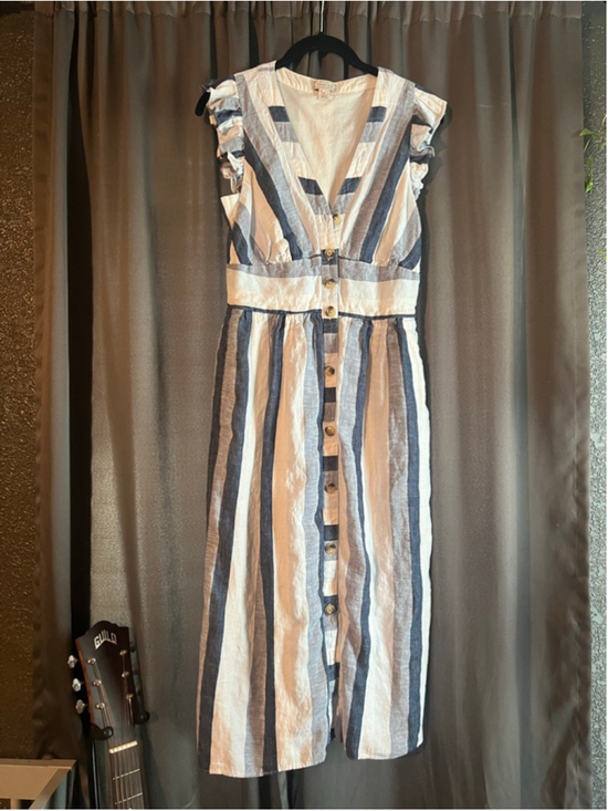 POINT SUR Dresses & Skirts - Women's 100% Linen Cotton Striped Midi Dress J. Crew POINT SUR Size 2 White Blue